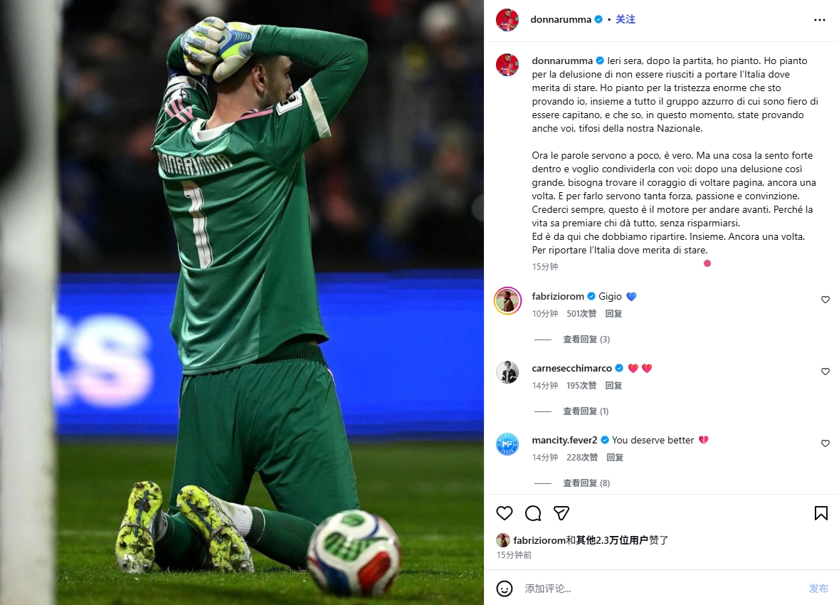 开云-队长发声！多纳鲁马：赛后我哭了，未能带意大利去应有高度而哭